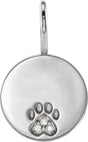 Platinum Round Natural Diamond Engraved Paw Print Pendant