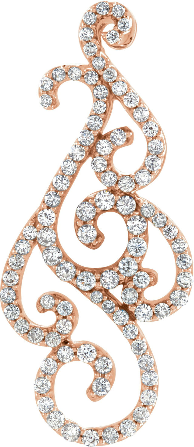 14K Gold Accented Scroll Pendant - Rose Gold