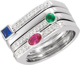 14K Gold Round Natural White Sapphire Family Stackable Ring II - Rose Gold - view 3