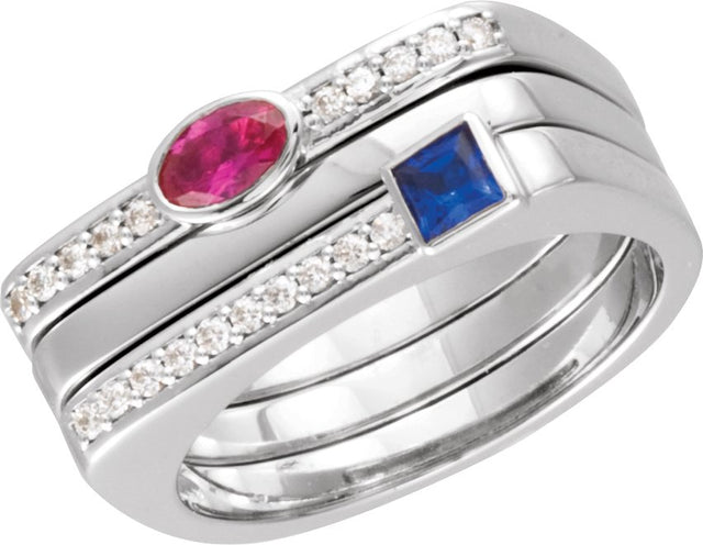 14K Gold Square Natural White Sapphire Family Stackable Ring – 3x3mm - Rose Gold - view 4