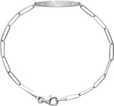14K Gold Round Natural Diamond Engravable Curved Bar Bracelet - White Gold