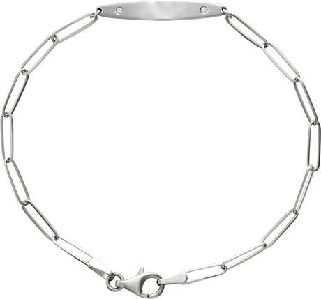 14K Gold Round Natural Diamond Engravable Curved Bar Bracelet - White Gold