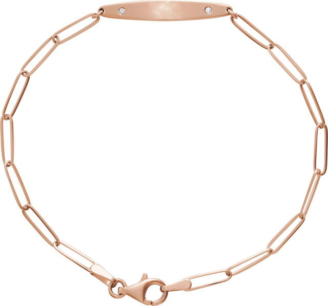 14K Gold Round Natural Diamond Engravable Curved Bar Bracelet - Rose Gold
