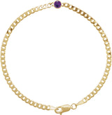14K Gold Round Natural Amethyst Bezel-Set Solitaire Curb Link Bracelet