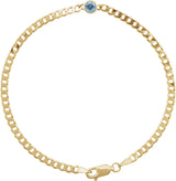 14K Gold Round Natural Aquamarine Bezel-Set Solitaire Curb Link Bracelet