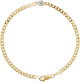 14K Gold Round Natural White Sapphire Bezel-Set Solitaire Curb Link Bracelet