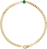 14K Gold Round Natural Emerald Bezel-Set Solitaire Curb Link Bracelet