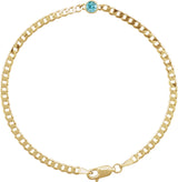 14K Gold Round Natural Blue Zircon Bezel-Set Solitaire Curb Link Bracelet