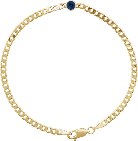 14K Gold Round Lab-Grown Blue Sapphire Bezel-Set Solitaire Curb Link Bracelet