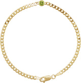 14K Gold Round Natural Peridot Bezel-Set Solitaire Curb Link Bracelet