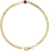 14K Gold Round Natural Ruby Bezel-Set Solitaire Curb Link Bracelet