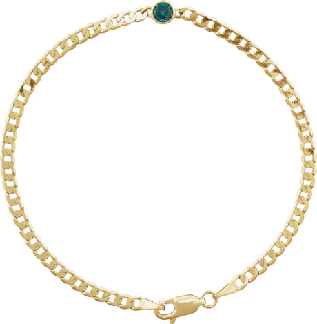 14K Gold Round Lab-Grown Alexandrite Bezel-Set Solitaire Curb Link Bracelet