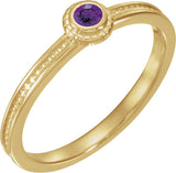14K Gold Round Natural Amethyst Family Stackable Ring – 3mm Stones - Yellow Gold