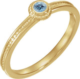 14K Gold Round Natural Aquamarine Family Stackable Ring – 3mm Stones - Yellow Gold