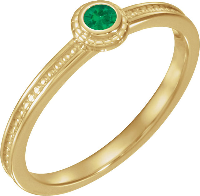 14K Gold Round Lab-Grown Emerald Family Stackable Ring – 3mm Stones - Yellow Gold