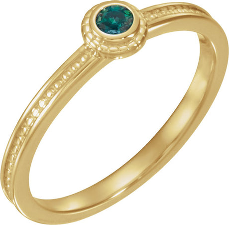 14K Gold Round Lab-Grown Alexandrite Family Stackable Ring – 3mm Stones - Yellow Gold