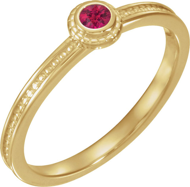 14K Gold Round Natural Ruby Family Stackable Ring – 3mm Stones - Yellow Gold