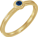 14K Gold Round Natural Blue Sapphire Family Stackable Ring – 3mm Stones - Yellow Gold