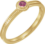 14K Gold Round Natural Pink Tourmaline Family Stackable Ring – 3mm Stones - Yellow Gold