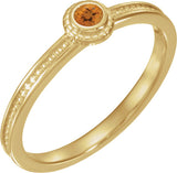 14K Gold Round Natural Citrine Family Stackable Ring – 3mm Stones - Yellow Gold