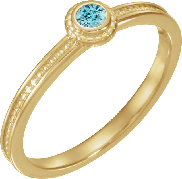 14K Gold Round Natural Blue Zircon Family Stackable Ring – 3mm Stones - Yellow Gold
