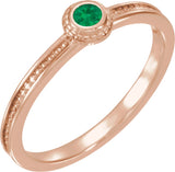 14K Gold Round Lab-Grown Emerald Family Stackable Ring – 3mm Stones - Rose Gold