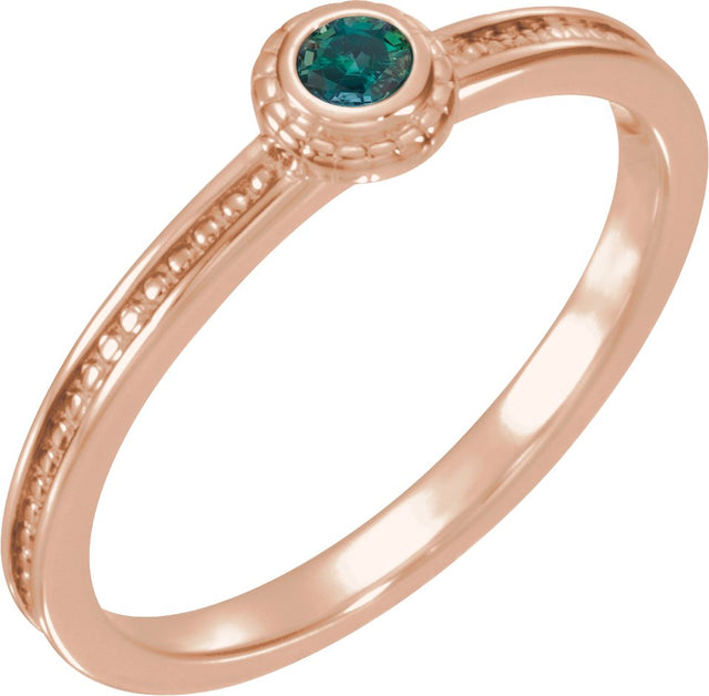 14K Gold Round Lab-Grown Alexandrite Family Stackable Ring – 3mm Stones - Rose Gold