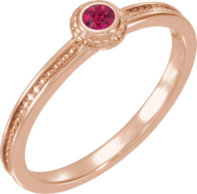 14K Gold Round Natural Ruby Family Stackable Ring – 3mm Stones - Rose Gold
