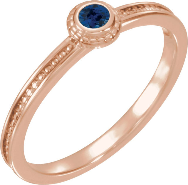 14K Gold Round Natural Blue Sapphire Family Stackable Ring – 3mm Stones - Rose Gold
