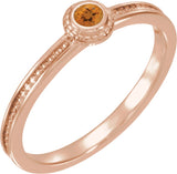 14K Gold Round Natural Citrine Family Stackable Ring – 3mm Stones - Rose Gold