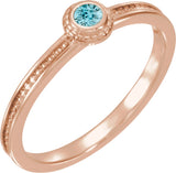 14K Gold Round Natural Blue Zircon Family Stackable Ring – 3mm Stones - Rose Gold