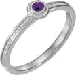 14K Gold Round Natural Amethyst Family Stackable Ring – 3mm Stones - White Gold