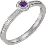 14K Gold Round Natural Amethyst Family Stackable Ring – 3mm Stones - White Gold