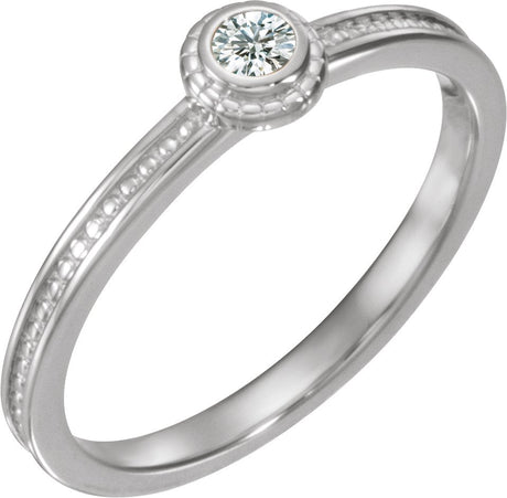 14K Gold Round Natural White Sapphire Family Stackable Ring – 3mm Stones - White Gold