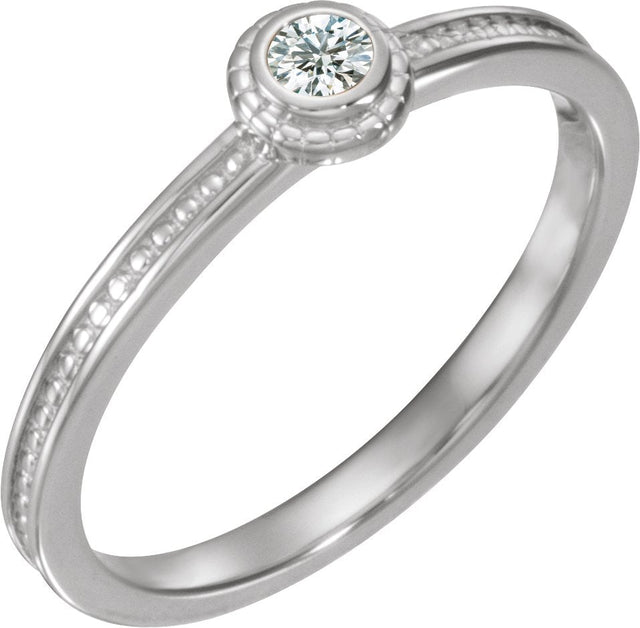 14K Gold Round Natural White Sapphire Family Stackable Ring – 3mm Stones - White Gold