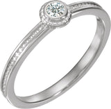 14K Gold Round Natural Diamond Family Stackable Ring – 3mm Stones - White Gold