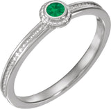 14K Gold Round Natural Emerald Family Stackable Ring – 3mm Stones - White Gold