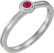 14K Gold Round Natural Ruby Family Stackable Ring – 3mm Stones - White Gold