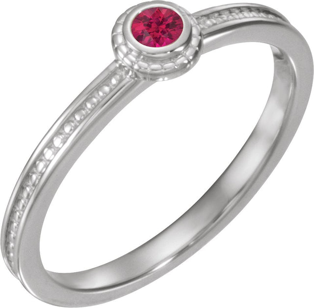 14K Gold Round Lab-Grown Ruby Family Stackable Ring – 3mm Stones - White Gold