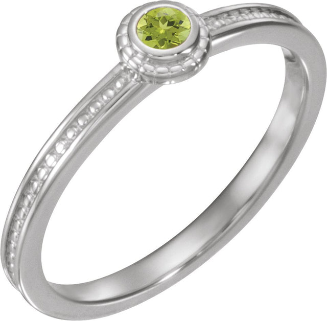 14K Gold Round Natural Peridot Family Stackable Ring – 3mm Stones - White Gold