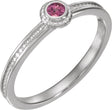 14K Gold Round Natural Pink Tourmaline Family Stackable Ring – 3mm Stones - White Gold