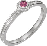 14K Gold Round Natural Pink Tourmaline Family Stackable Ring – 3mm Stones - White Gold