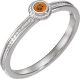 14K Gold Round Natural Citrine Family Stackable Ring – 3mm Stones - White Gold