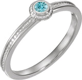 14K Gold Round Natural Blue Zircon Family Stackable Ring – 3mm Stones - White Gold