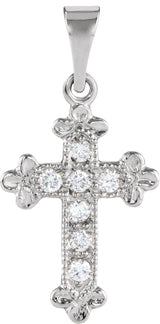 14K Gold Round Natural Diamond Cross Pendant – 1/10 CTW - White Gold