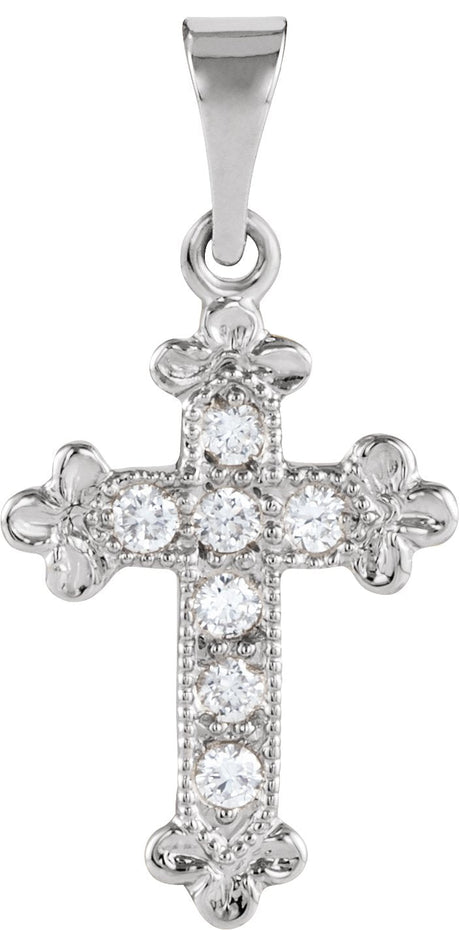 14K Gold Round Natural Diamond Cross Pendant – 1/10 CTW - White Gold