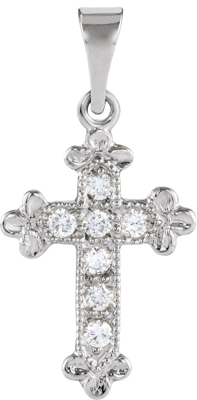 14K Gold Round Natural Diamond Cross Pendant – 1/10 CTW - White Gold