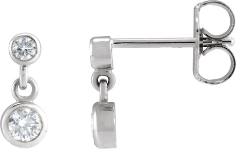 Platinum Round Natural Diamond Two-Stone Bezel Set Earrings