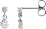 14K Gold Round Natural Diamond Two-Stone Bezel Set Earrings - White Gold