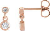14K Gold Round Natural Diamond Two-Stone Bezel Set Earrings - Rose Gold